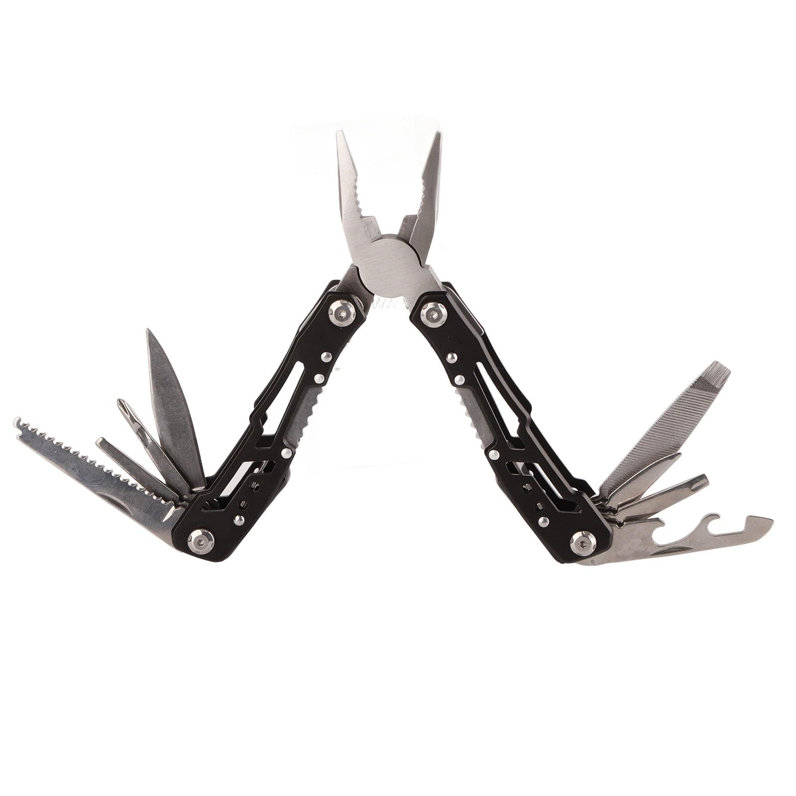Black Stainless Steel Folding Tool Pliers - Incisive and Safe Multi Purpose Tool for Outdoor Activities