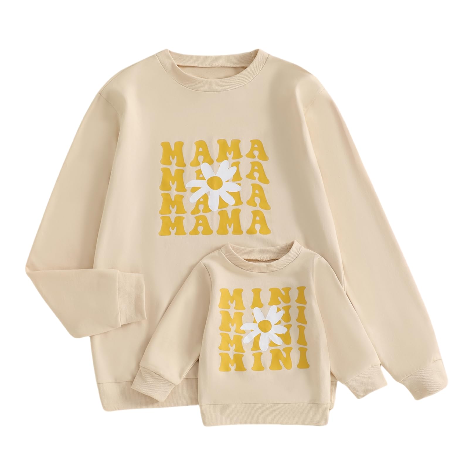 ZAXARRA Mommy and Me Matching Outfits Long Sleeve Crewneck Pullover Tops Mama Sweatshirt Mama and Mini Clothes Baby 0-6 Months Apricot Yellow