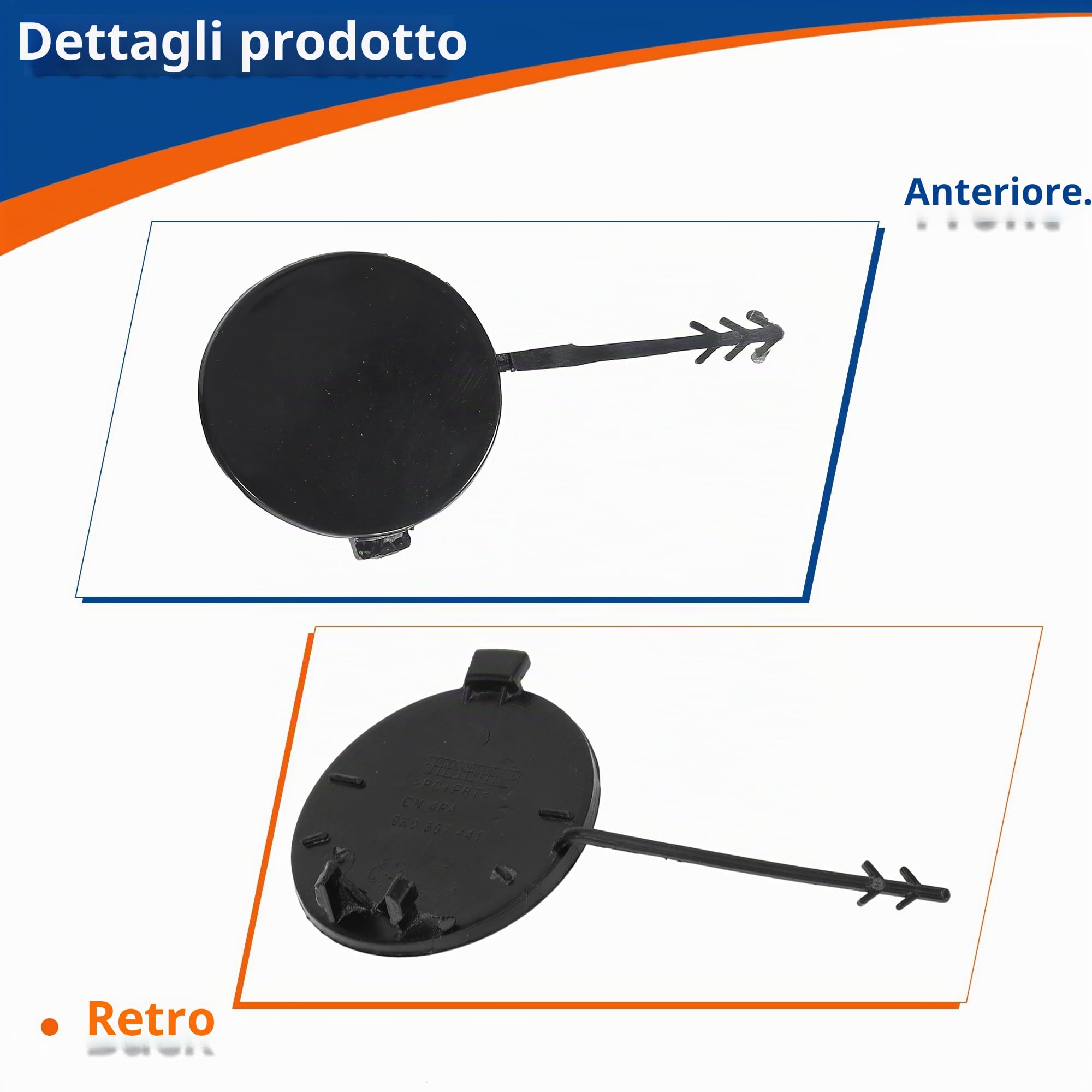 QUARKZMAN Tappo Copri Gancio Traino Per Audi A4 Avant B8 07-15 1 Pezzo | Materiale: Plastica, Colore: Non Verniciato, Numero OE: 8K0807441/8K5807441GRU, Adatto Per Audi A4 Avant B8 2007-2015