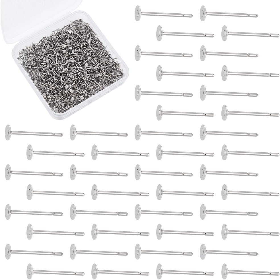1000Pcs Stainless Steel Earrings Posts Flat Pad Earring Post Blank Earring Studs Flat Round Ear Studs DIY Jewelry Findings