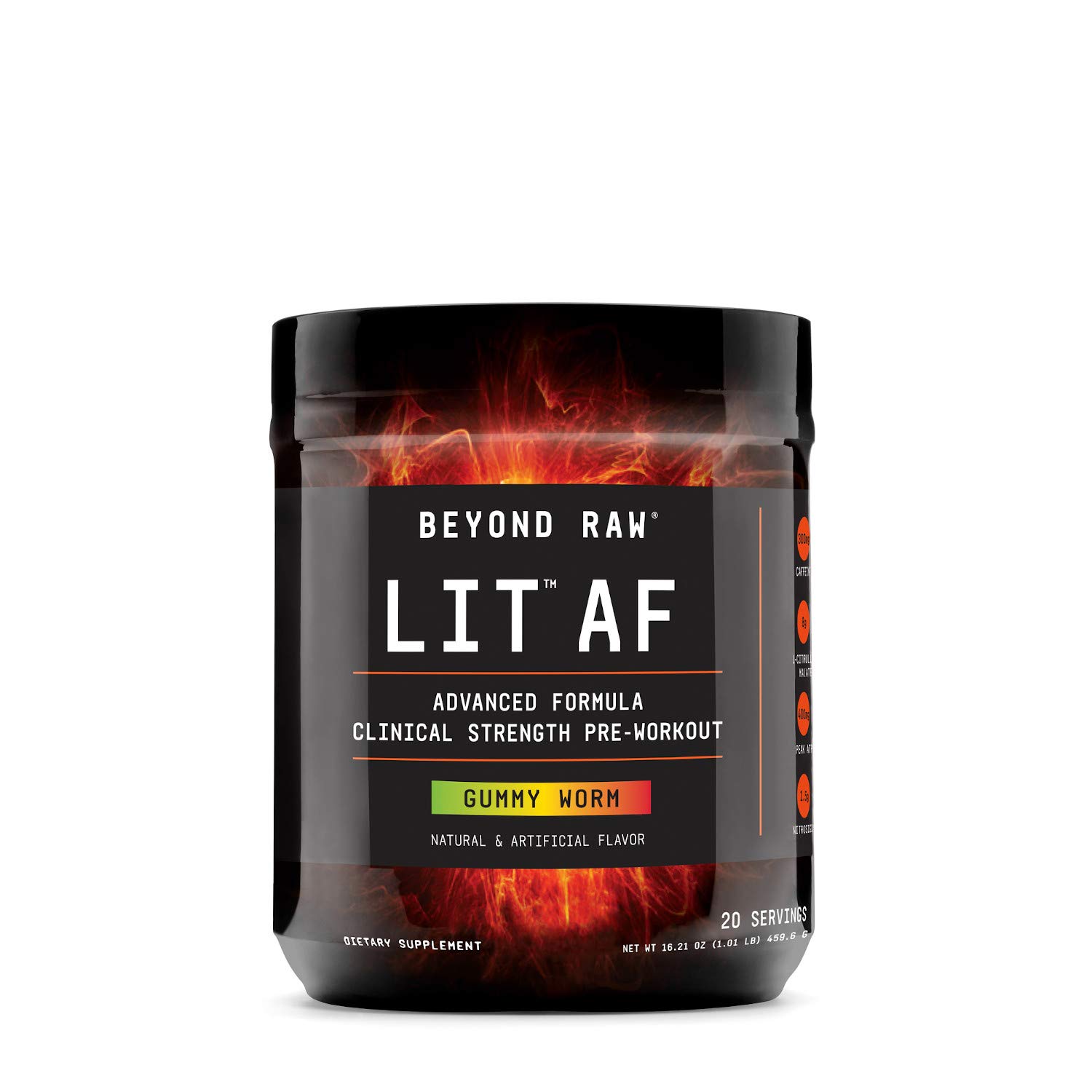 Beyond Raw LIT AF | Advanced Formula Clinical Strength Pre-Workout Powder | Contains Caffeine, L-Cit