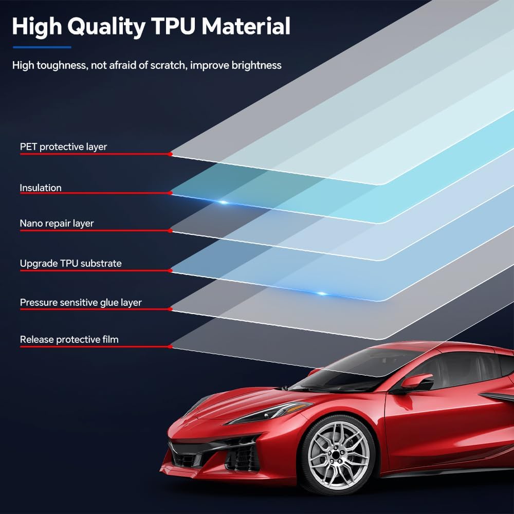 for Corvette C8 Coupe Z06 2023 2024 PPF Car Film Precut Paint Protection Film, Anti-Scratch Resistant Self Healing Clear TPU,for Corvette Car Wrap Transparent Accessories(Front Hood Fender)