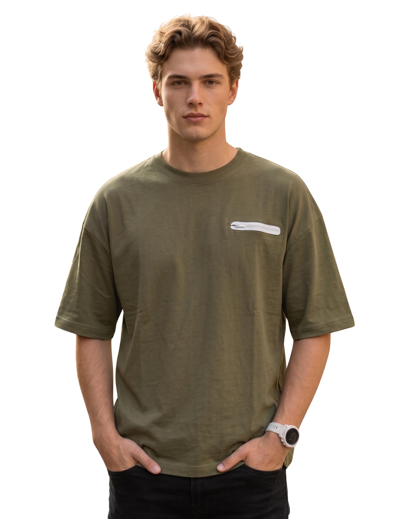 baghadbillo Men’s Premium Cotton T-Shirt with Functional Chest Zip Pocket | Oversized stichless Tshirt | Oversize Tshirt for Men-picture-39
