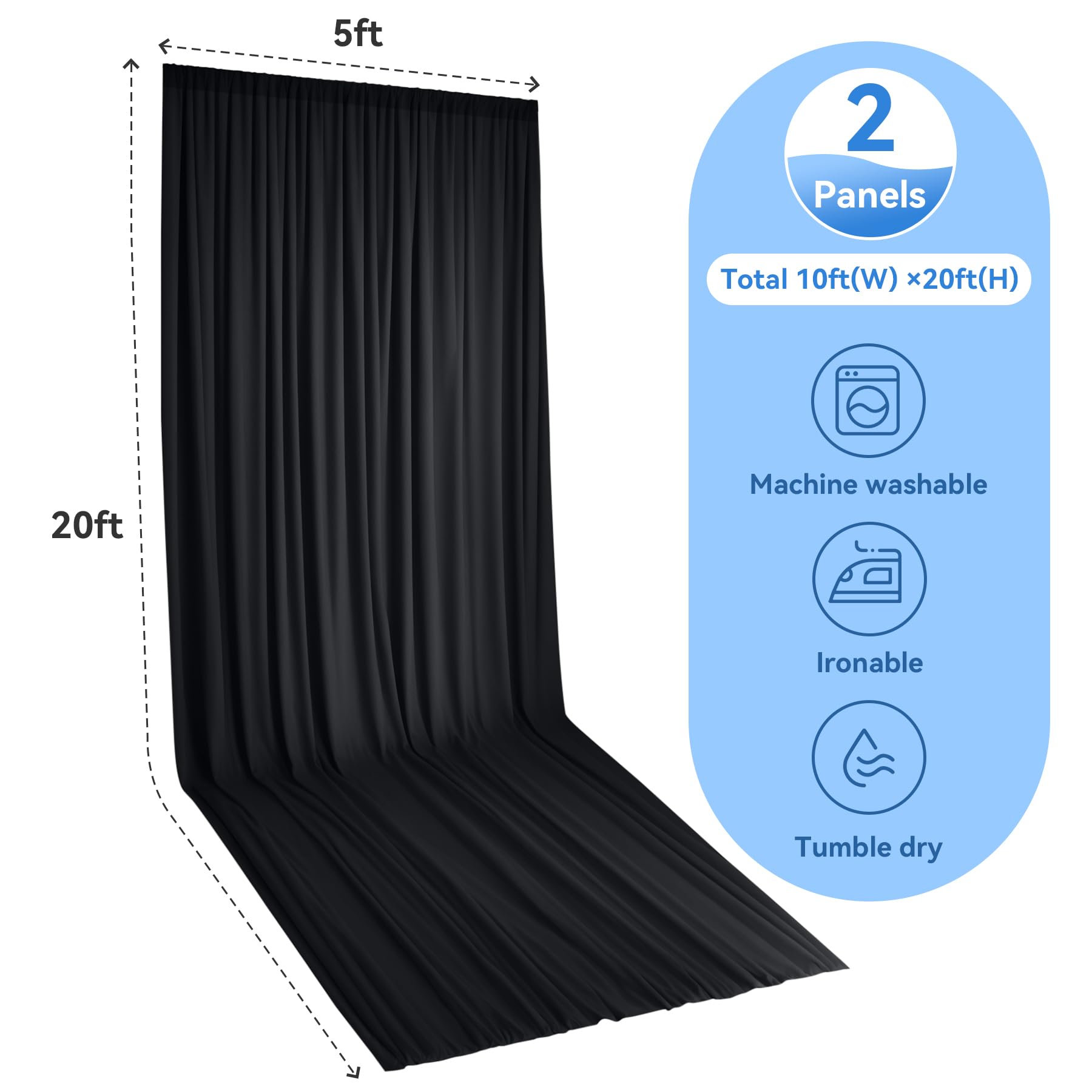 Cortinas de Techo Negras de 10 pies x 20 pies para Fiestas de Boda, poliéster Grueso sin Arrugas, 6 m, Extra Largo, Cortinas de Techo Negras, Cortinas de Arco para decoración de Fiesta de