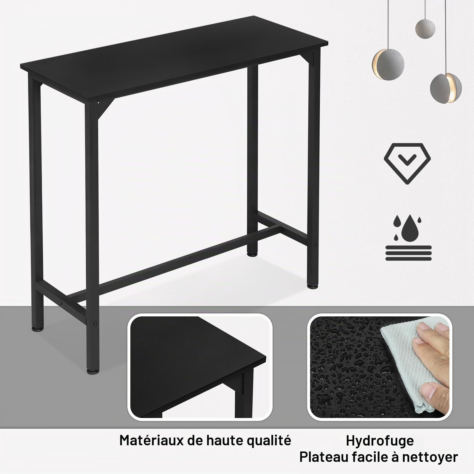 EUGAD Table de Bar 100x40x100 cm, Table Haute Étroite Métal & Bois