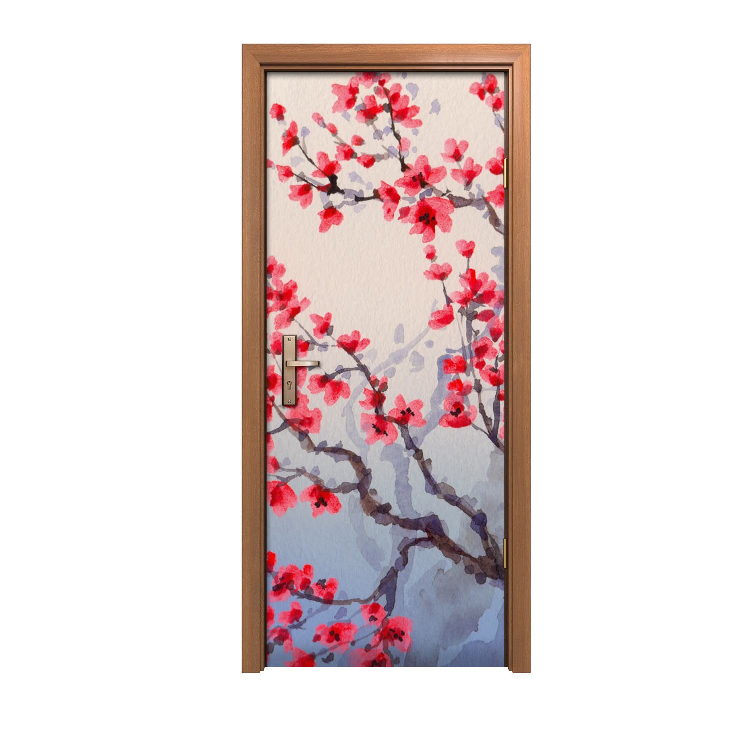 Autocollant de porte 90x200cm au design d'intérieur floral et finition murale haute précision