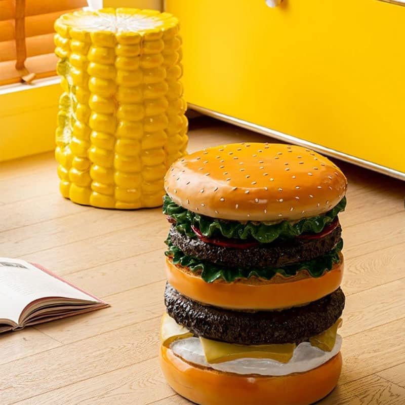 Creative Resin Stool Hamburger Stool Corn Stool Decoration Handicraft Footstool Shoe Changing Low Stool for Indoor Outdoor Side Table Home Furniture (Hamburger Stool)