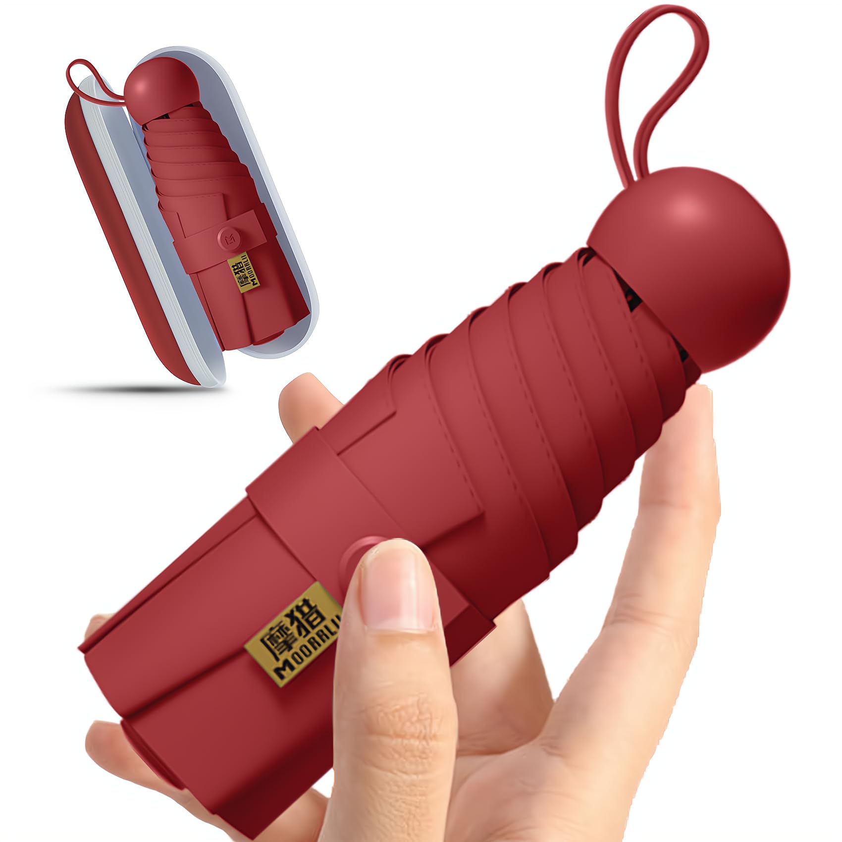 Moorrlii Travel Mini Ombrello per Borsa Con Caso-Piccolo Compatto Ombrello UV Protezione Sole-Leggero Piccolo Ombrello Tasca Con Caso Per Donne, Ragazze