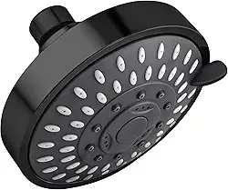 Chuveiro de alta pressão - Chuveiro de chuva fixo para banheiro ajustável com junta esférica de latão giratória, bocais autolimpantes (5 modos, 10 cm preto)