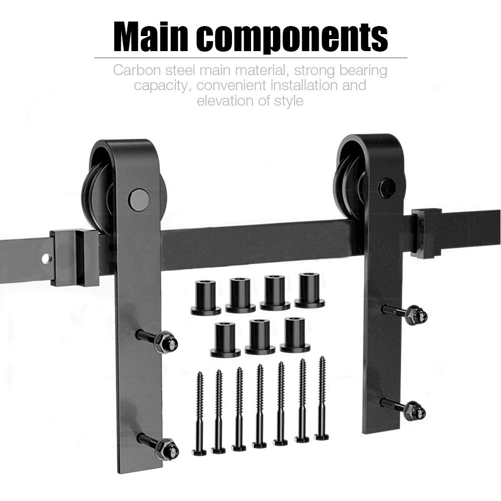 244cm Quincaillerie de Porte Coulissante Kit Ensemble de Rails pour Porte de Grange Simple,Ensemble de poulies de rail de suspension de porte de grange (ordinaire à trois sections)