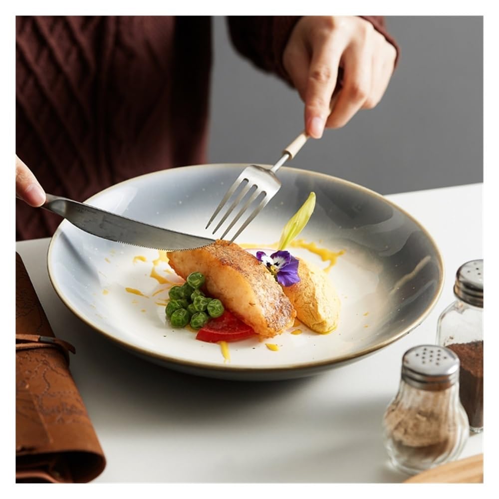 Platos de cerámica redondos de lujo para espaguetis, filetes y verduras