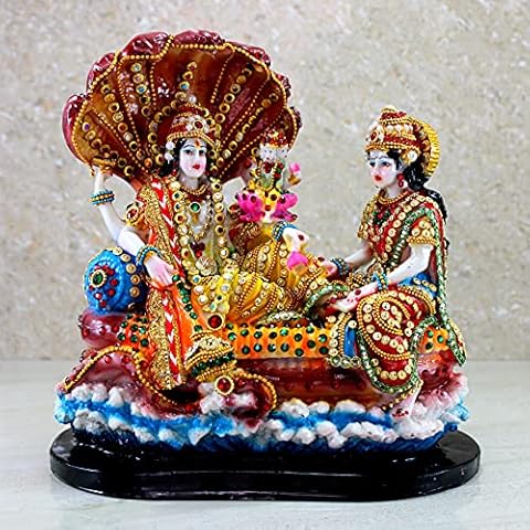 eSplanade - Resin Lord Vishnu with Laxmi in Ksheer Sagar - Lakshmi Narayan Murti Idol Statue Sculpture - Pooja Articles - Multicolour - 10" Inches Cover