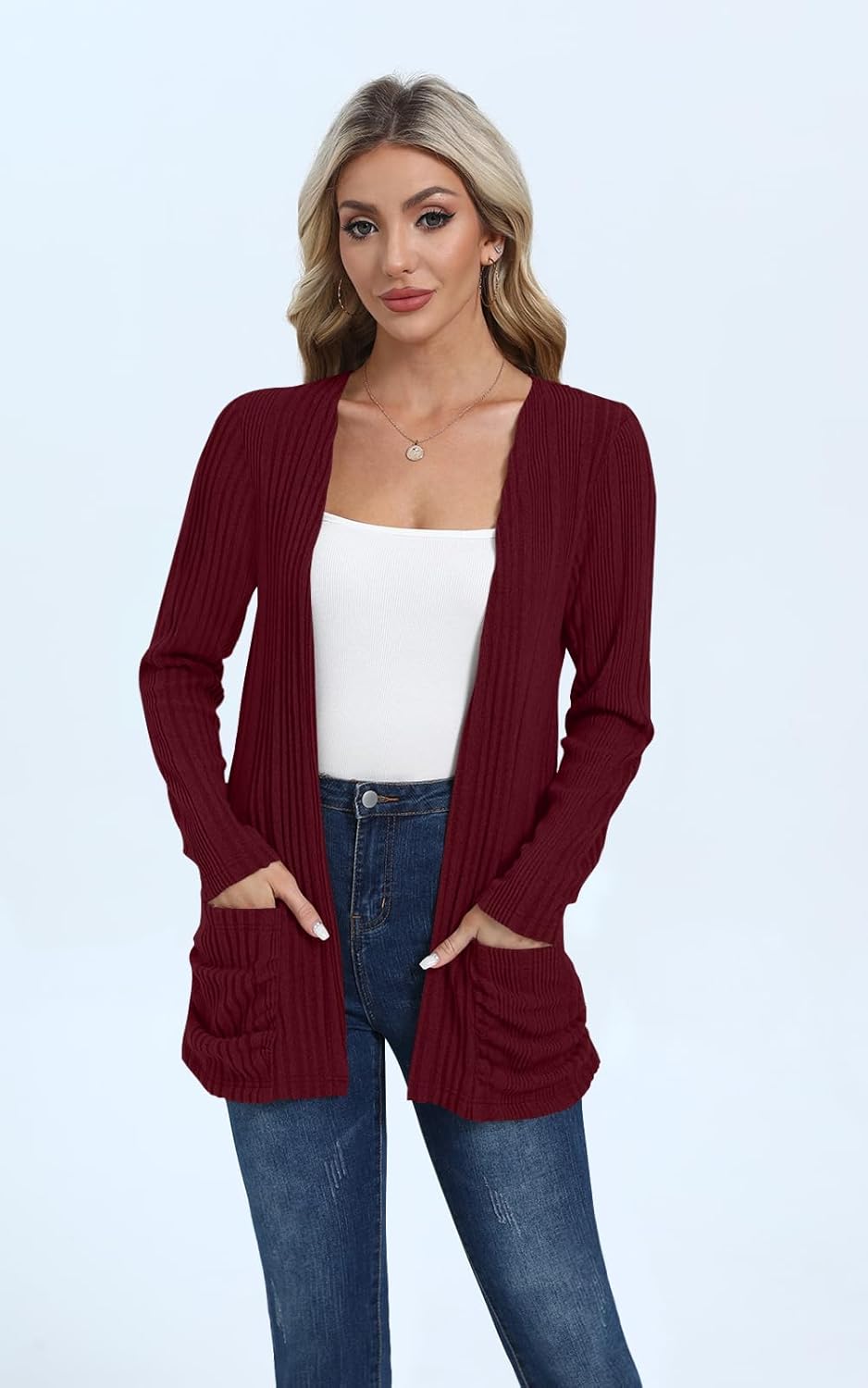Women's Cardigan Lightweight Long Sleeve Open Front Cardigans with Pockets - Image 4