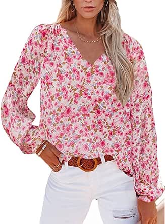 Yihaojia Women's Boho Floral Print V-Neck Long Sleeve Tunic - Plus Size Casual Top For Fall/Winter, Rayon Spandex Blend - View #6