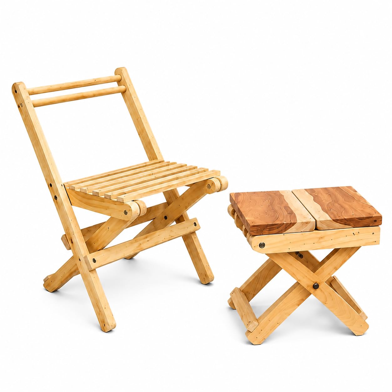 Foldable Wooden Chair with Tea Table Set | Solid Natural Wood Folding Chair & Side Table | Space Saving Balcony Set| Portable Indoor Outdoor Garden Patio Cafe Furniture-image-32