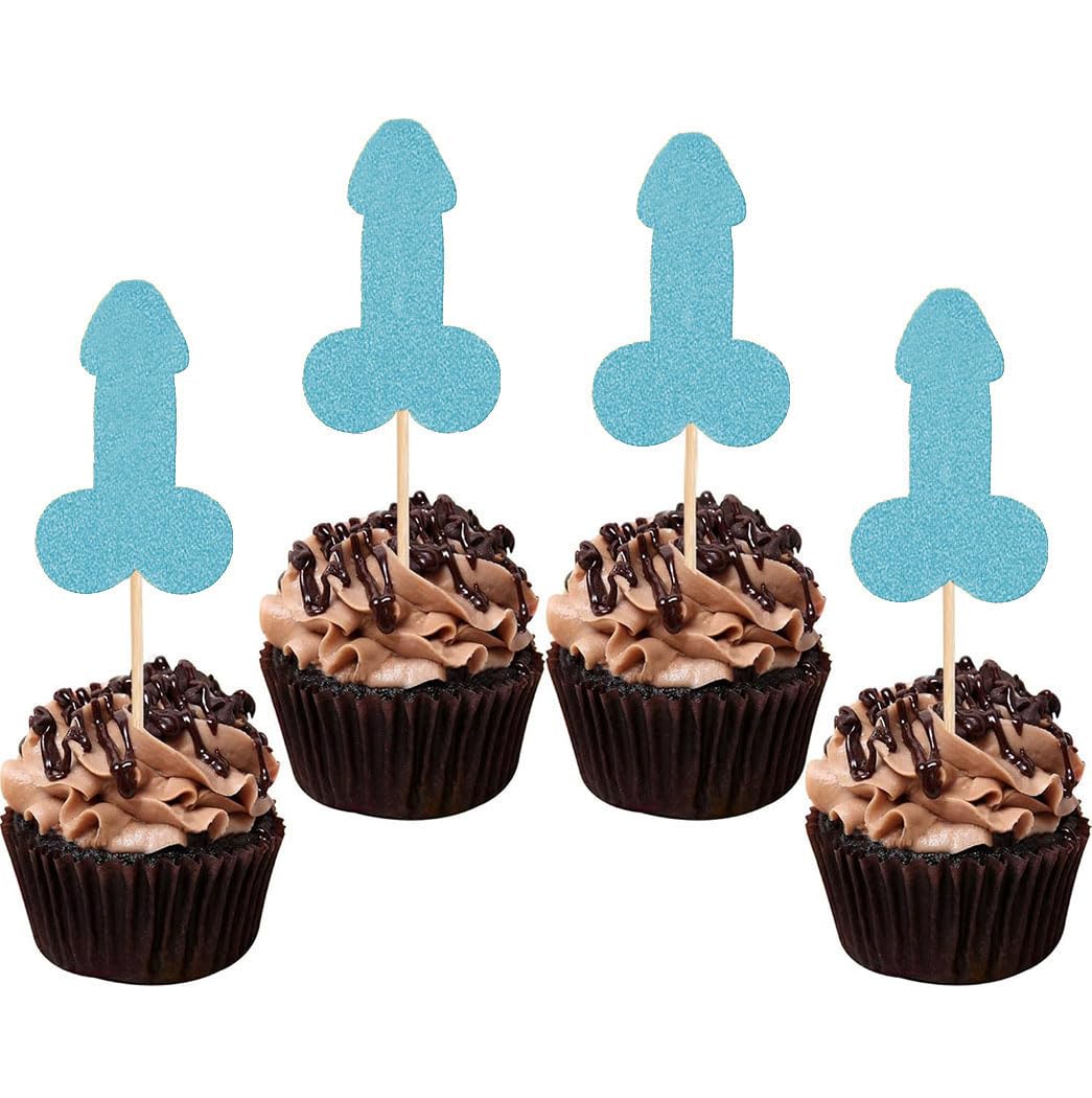 12 Pcs Prank Bachelorette Party Cake Cupcake Topper Decoration Gender Glitter Pick for Hen Bridal Shower Engagement Supplier Favor Game Tool Decor Set Y8