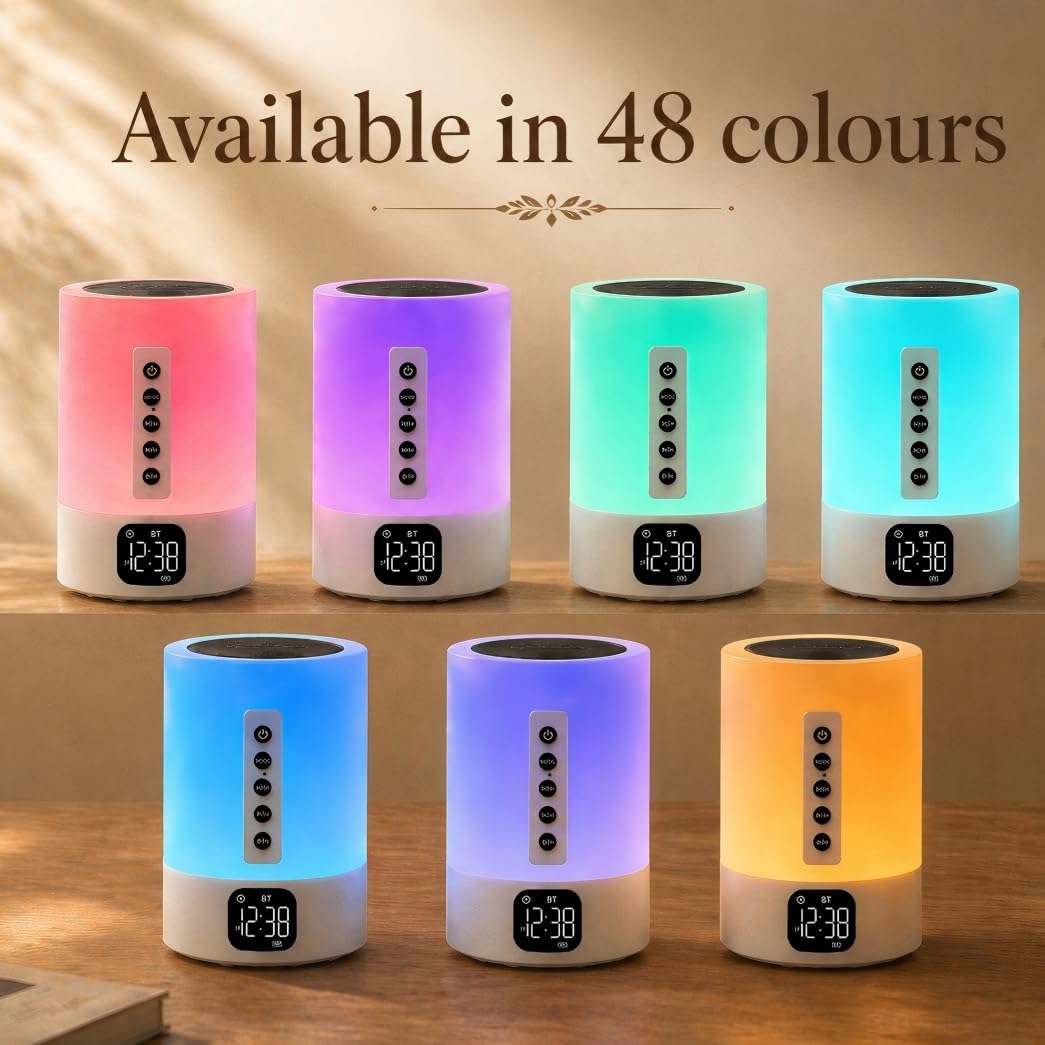 Enceinte Bluetooth Reveil Veilleuse Lampe de Chevet Tactile avec Machine à Bruit Blanc Haut-Parleur Bluetooth