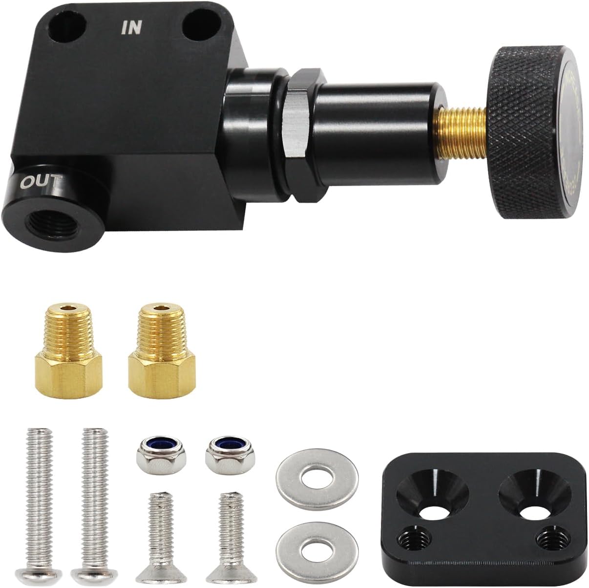 Shkalacar 260-8419 Adjustable Proportioning Valve Knob, Universal Adjustable Billet aluminum Knob Proportioning Valve Kit with bracket Pressure Adjustments Range from 100-1000 PSI