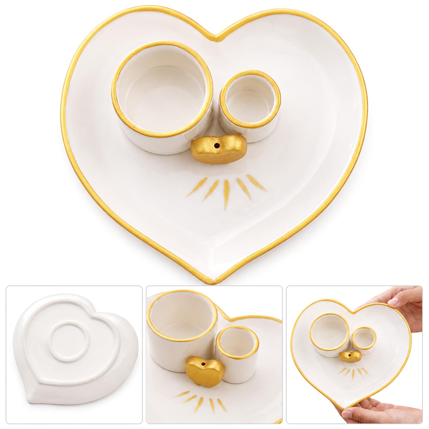 Porta incenso a forma di cuore, in ceramica, per bastoncini, salvia
