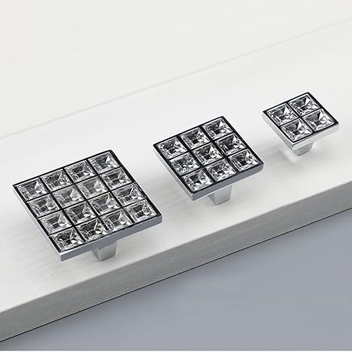 Miniatura 5 de Paquete de 4 pomos cuadrados extra grandes de cristal con diamantes de imitación para gabinete, manijas de cristal brillante para cajones de