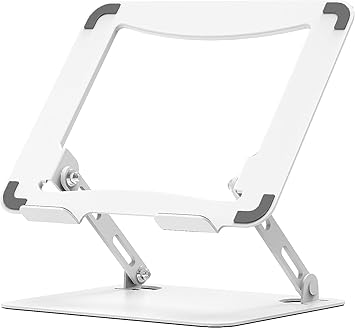 amazon basics Tabletop Laptop Stand, Ergonomic Adjustable & Ventilated Metal Riser Holder for Desk Fits Upto 15.6 Inch Laptops (White) - image, photos