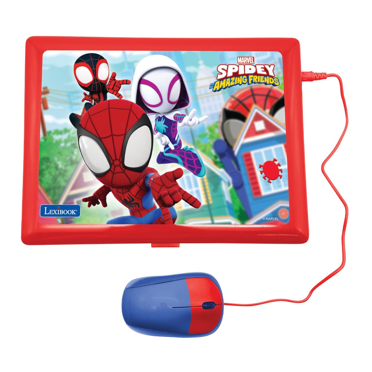 Lexibook, Spidey i jego niesamowici przyjaciele, dwujęzyczny i edukacyjny laptop francuski/angielski, zabawka dla dzieci, 170 zajęć do nauki, czerwony/niebieski, JC599SPi1LXB