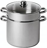 BAUMALU - Combiné Traiteur Couscoussier Forme Droite - Acier INOX - Couvercle Verre - Tous Feux Dont Induction - Triple Fond Diffuseur - Ø20cm, 5,8L - 1