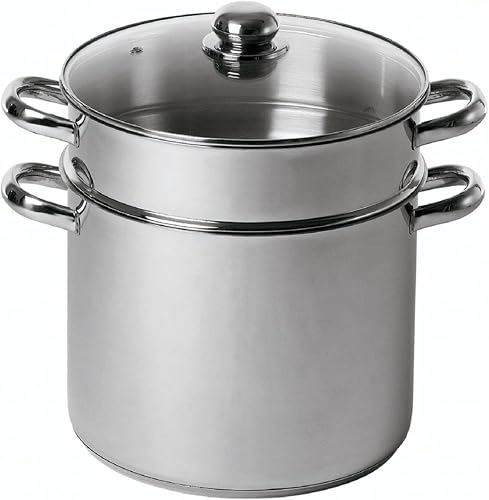 BAUMALU - Combiné Traiteur Couscoussier Forme Droite - Acier INOX - Couvercle Verre - Tous Feux Dont Induction - Triple Fond Diffuseur - Ø20cm, 5,8L - 1