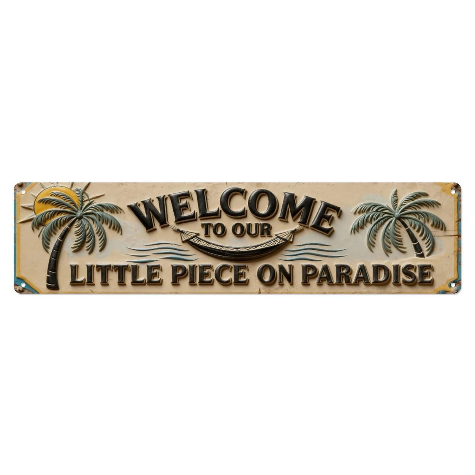 Iageret Vintage Palm Trees Ocean Waves Sign Metal Tin Sign Retro Wall Decor, Bar Garage Cafe Kitchen Home Wall Art Poster Decoration 4X16inches