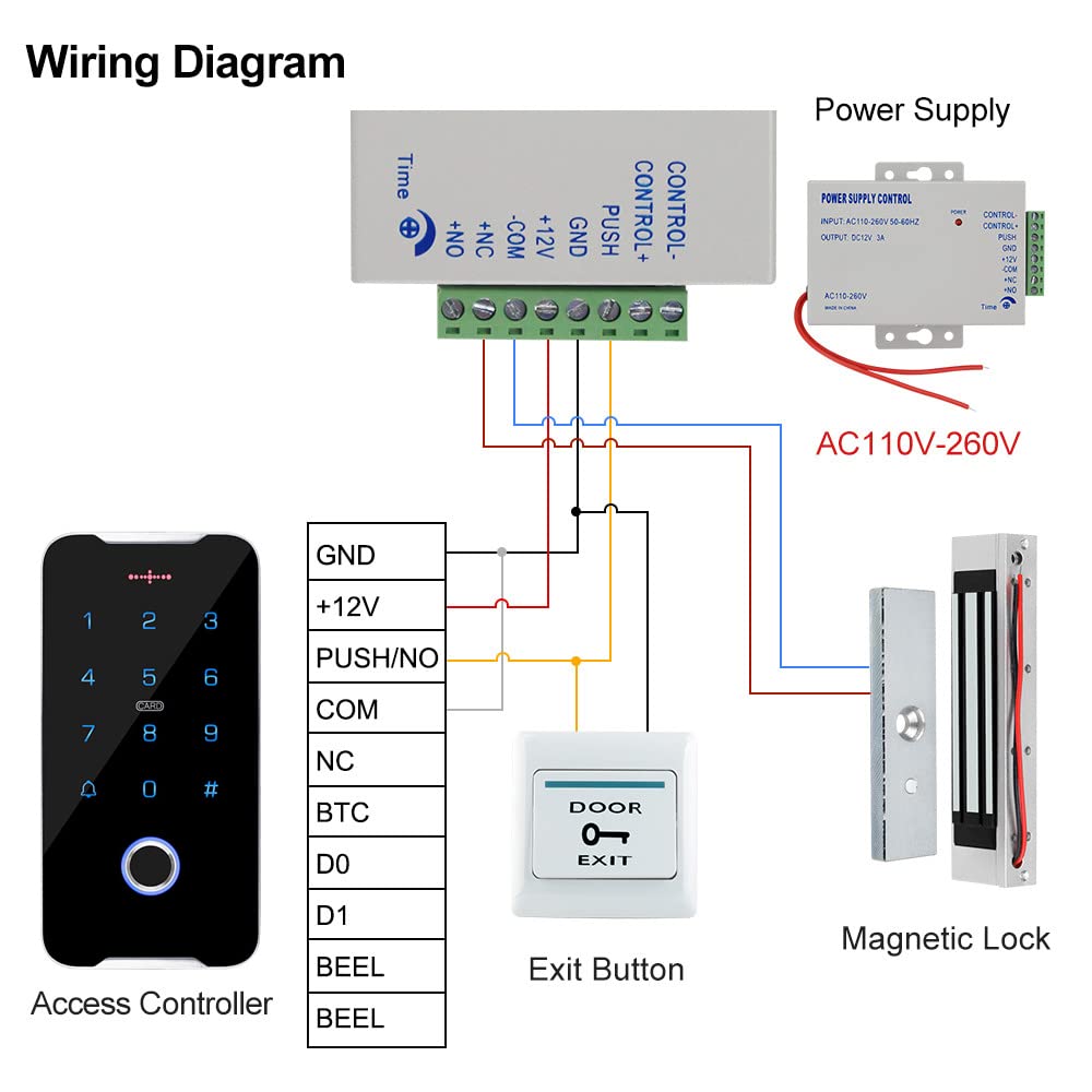 KUMU IP68 Wasserdichtes Outdoor-System 13,56 MHz NFC-Zugriffskontrolltastatur + DC12V-Netzteil + Schloss + Türausgangstaste + 15 Stück IC-Schlüssel (Kit1)