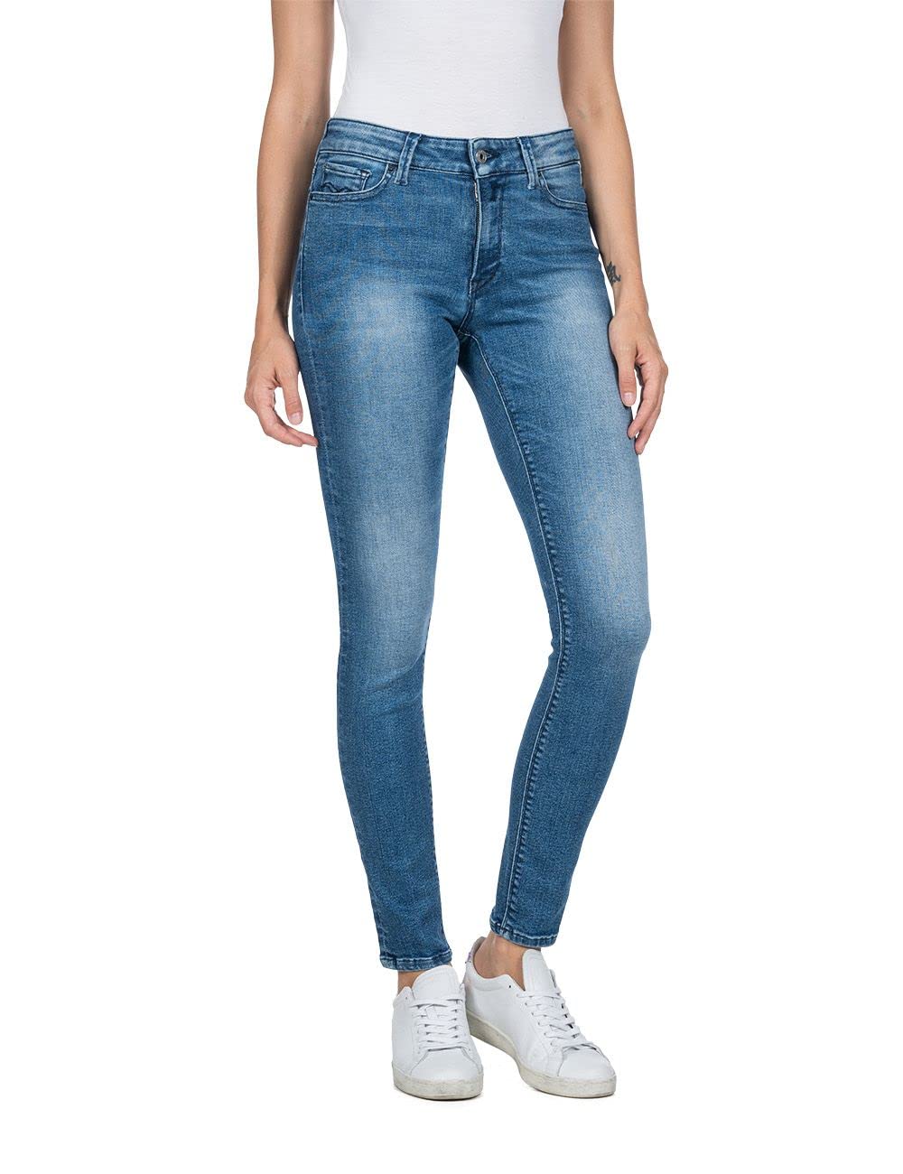 Replay Damen Jeans Luzien Skinny-Fit mit Comfort Stretch, Medium Blue 009 (Blau), 28W / 32L