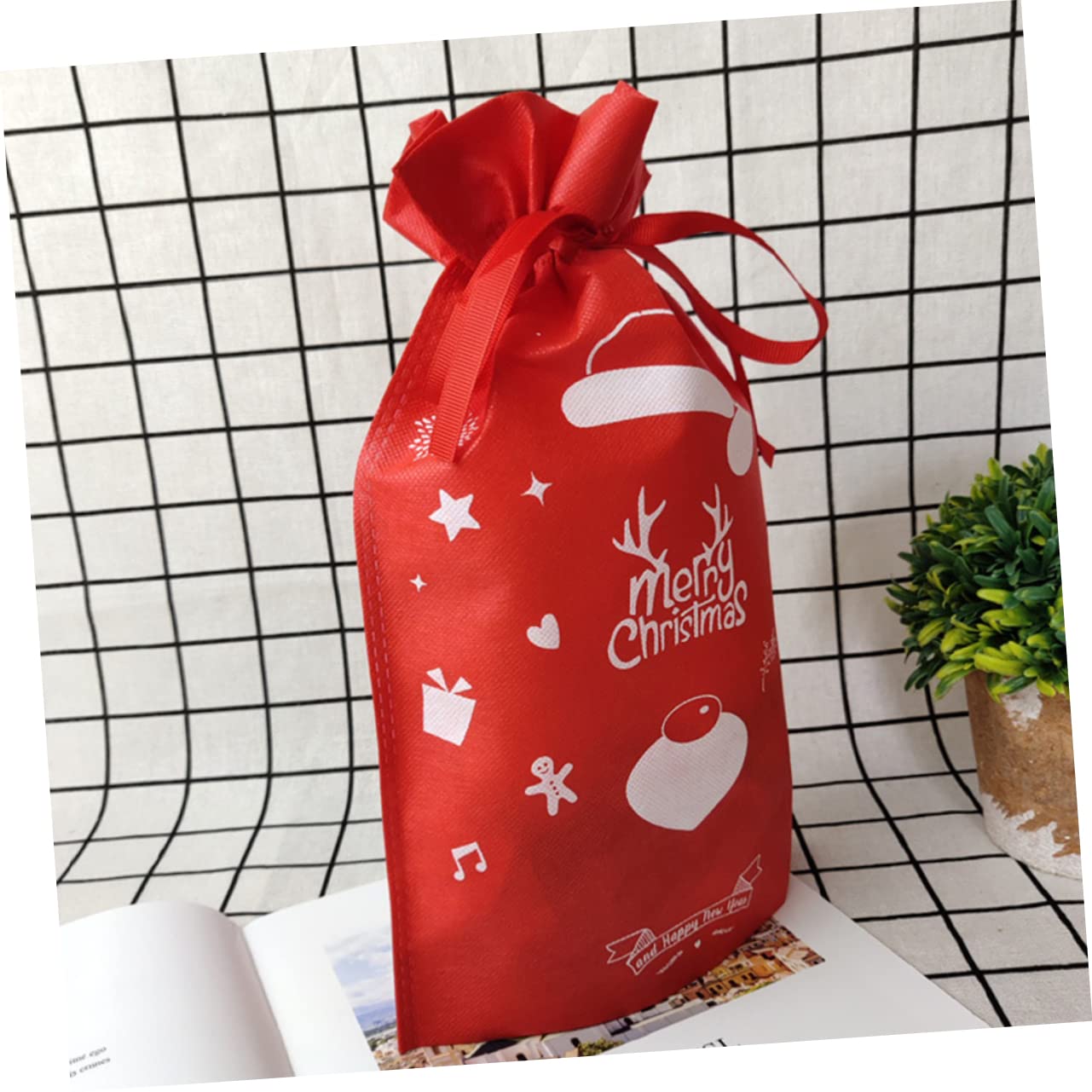 ABOOFAN 2 Set 12 Pz Borsa Morbida Sacchetto di Caramelle con Nastro Sacchetti di Biscotti di Natale Sacchetti di Caramelle Natalizie Borsa Regalo di Natale Natalizia Coulisse Stoffa