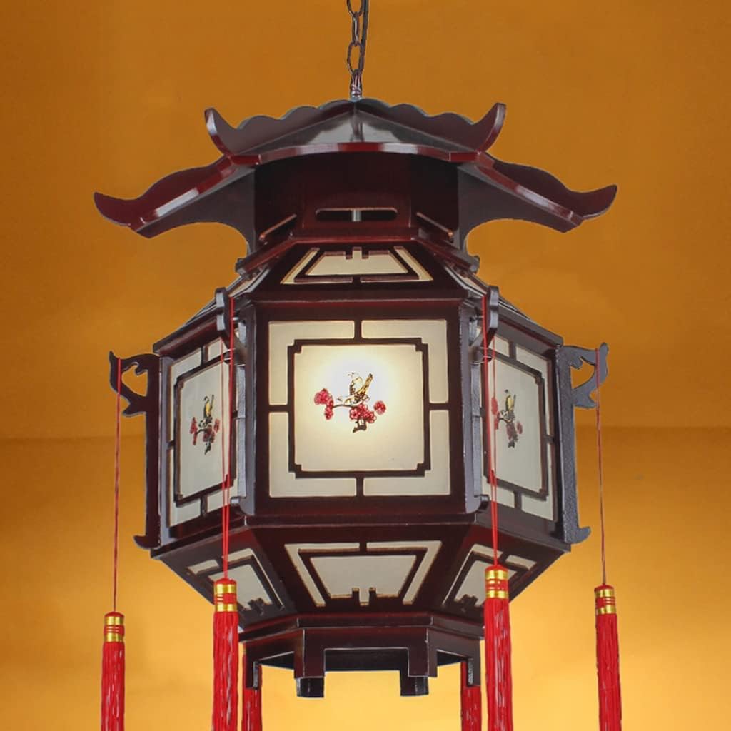 LIOONS Paper Lantern Lamp, Creative Classic Chinese Lanterns, Solid Wood Palace Lamp, Balcony Lamp Decoration Hanging Lantern