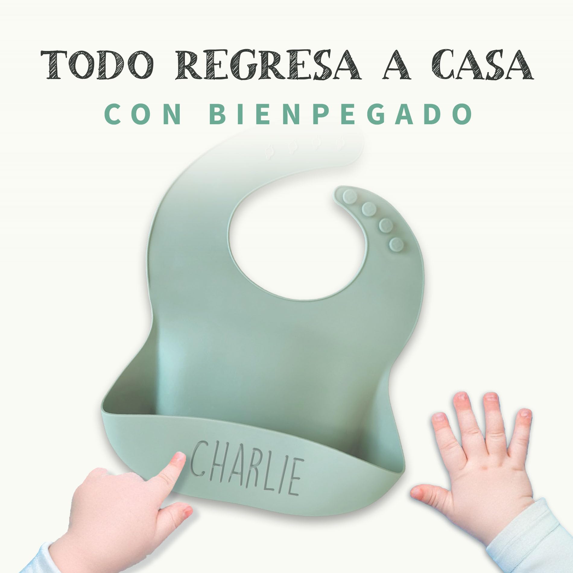 Babero de silicona para bebé con nombre grabado – Babero infantil lavable, impermeable y con bandeja receptora