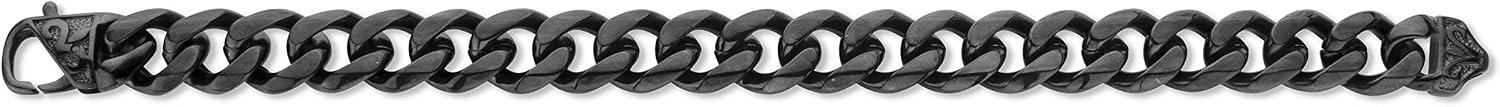 PalmBeach Men's Black Ion-Plated Stainless Steel Curb Link Bracelet (14mm), Lobster Claw Clasp, 10 inches