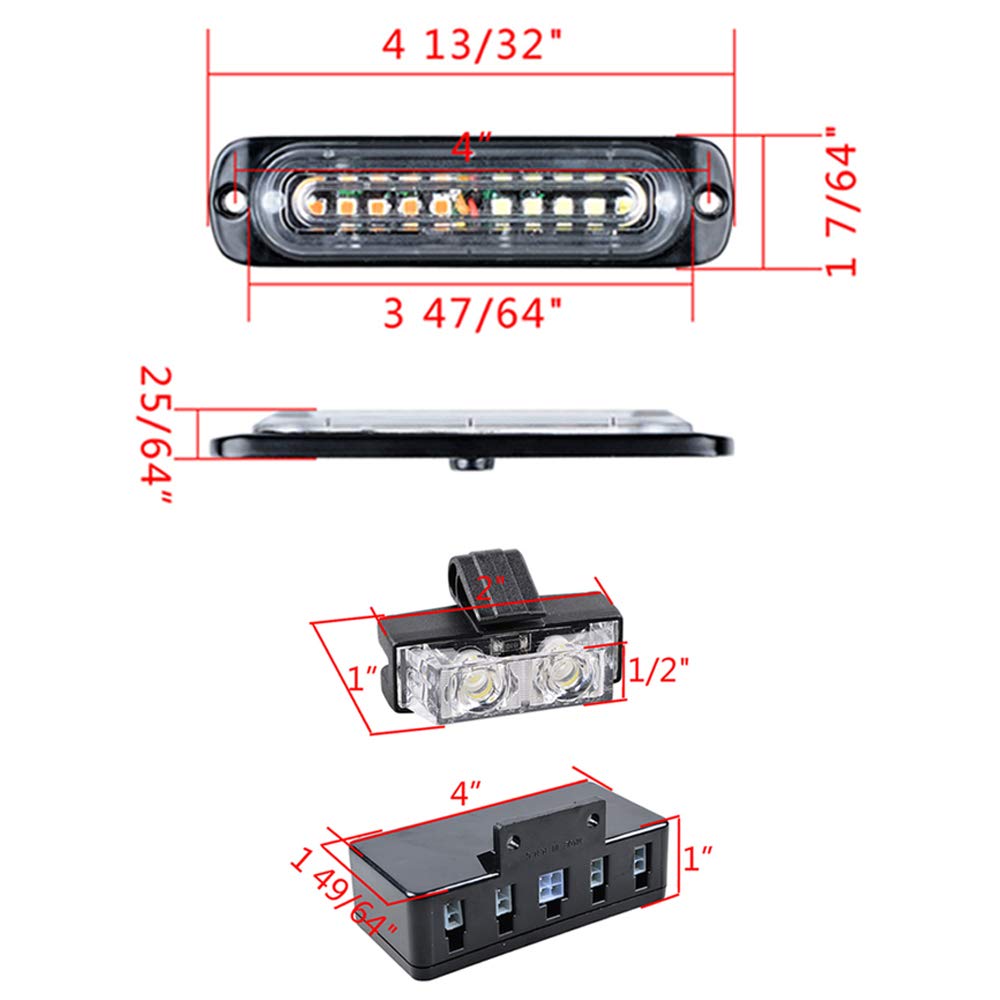 Astra Depot 8pcs Ultra-thin 10-LED Amber White High Power Surface Mount Waterproof 12V-24V Emergency Strobe Warning Flashing Light and 8pcs White 8pcs Amber 2-LED Flash Strobe Light Bar Control Box