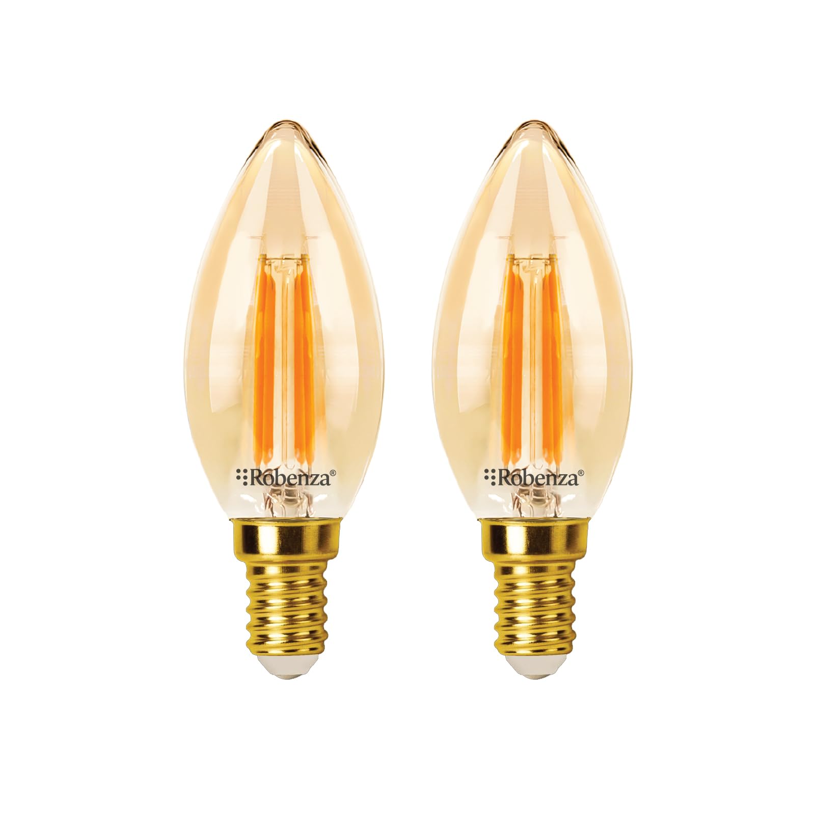 Robenza E14 LED Dimmable Filament Candle Bulb C35, 4W (40W Equivalent), 370lm Extra Warm White 2000K, Amber Glass, SES Small Edison Screw, Vintage Chandelier Ceiling Light Bulb - Pack of 2 โ image 1