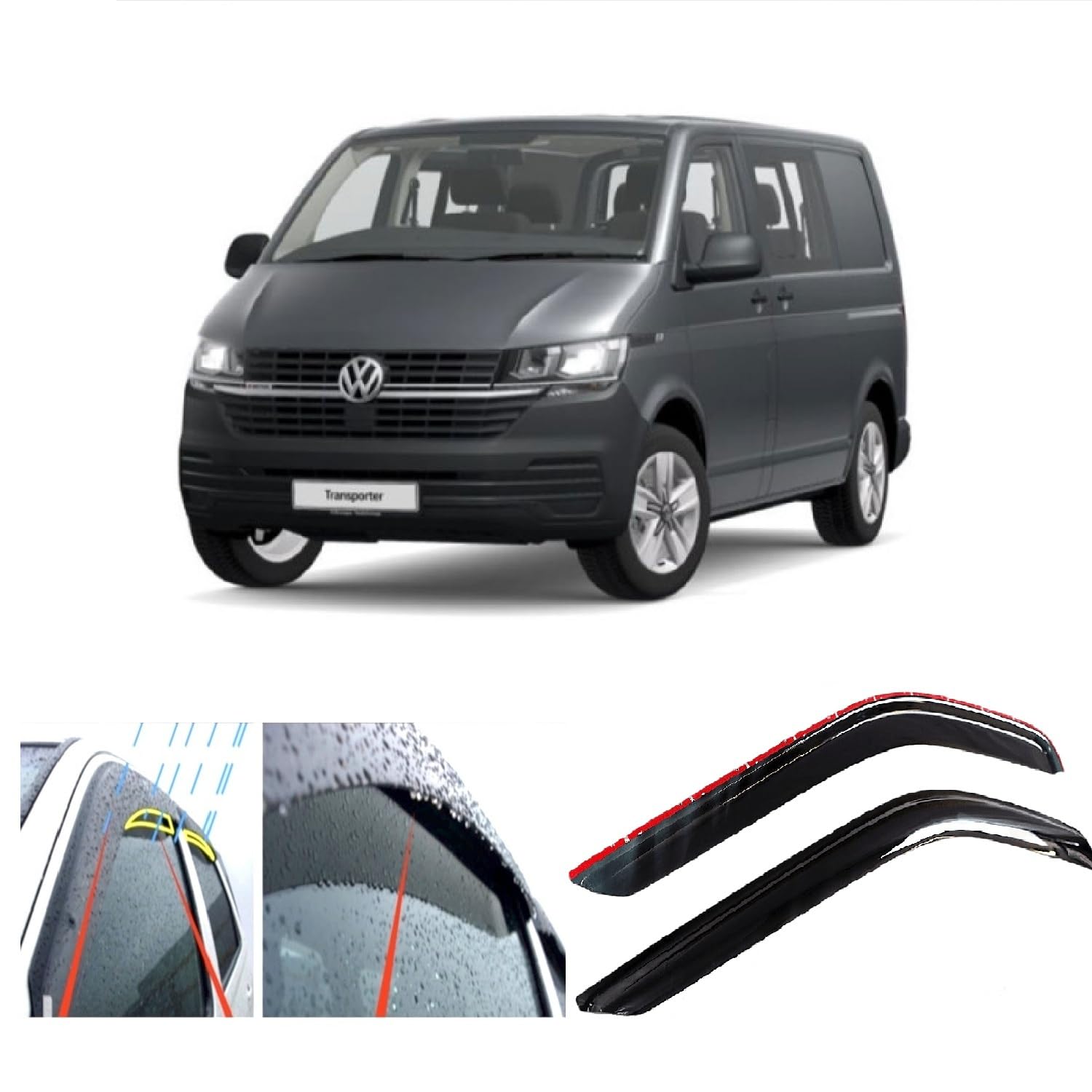 2X Deflectores de Aire Compatible con Transporter T5 T6 2003 - Presente Derivabrisas protección Sol Lluvia Nieve Viento Vidrio acrílico PMMA de Primera Calidad
