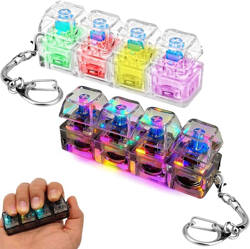 2 St ck Tastatur Fidget Toys Mini Lustige 4 Tasten Fidget Tastatur Schl sselanh nger mit LED Licht Clicker Stress Spielzeug Aufleuchten Keyboard Toy f r Stressabbau und Zeitvertreib