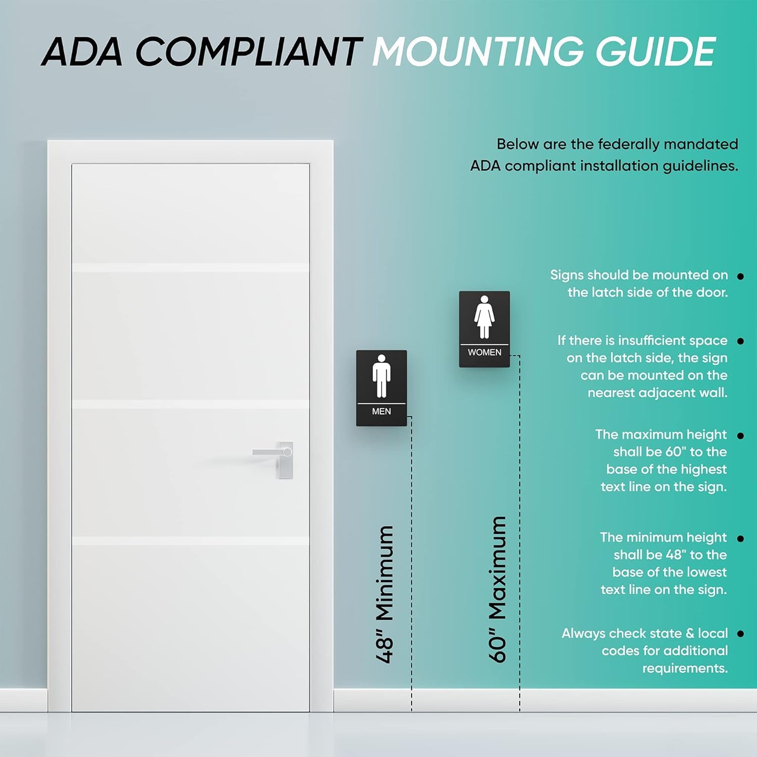 ASSURED SIGNS Bathroom Signs, Restroom Sign For Business - For Men and Women - 2 Pack - 9" by 6" - ADA Compliant with Braille - Strong Double-Sided Adhesives Included - Apply to Office, Home, Public Door/Wall