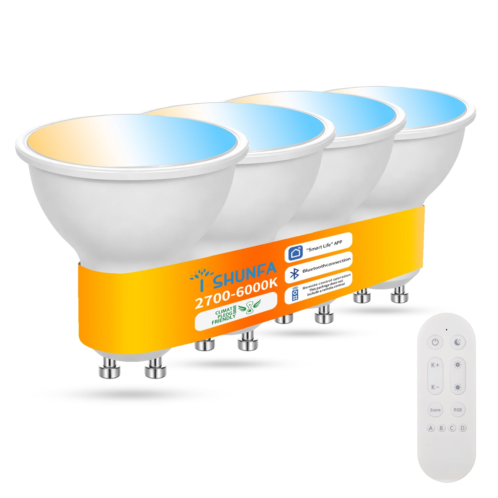 I-SHUNFA Lampadine GU10 LED con Telecomando e Controllo APP,4 Pack
