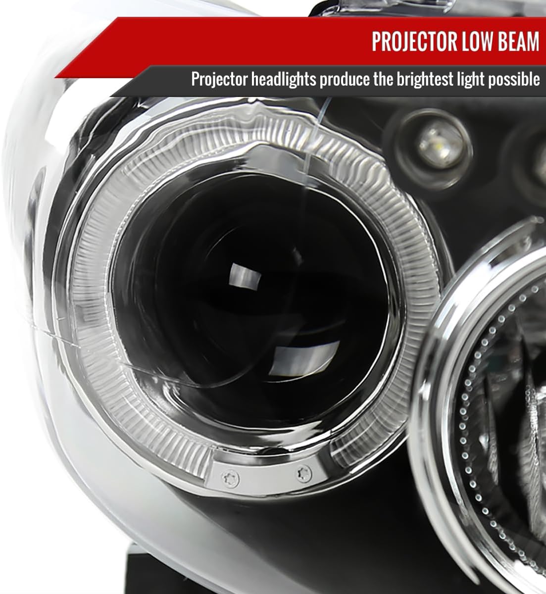 Single Halo Projector Headlights (Black Housing/Clear Lens) Made for and Compatible with 2008-2010 Scion xB