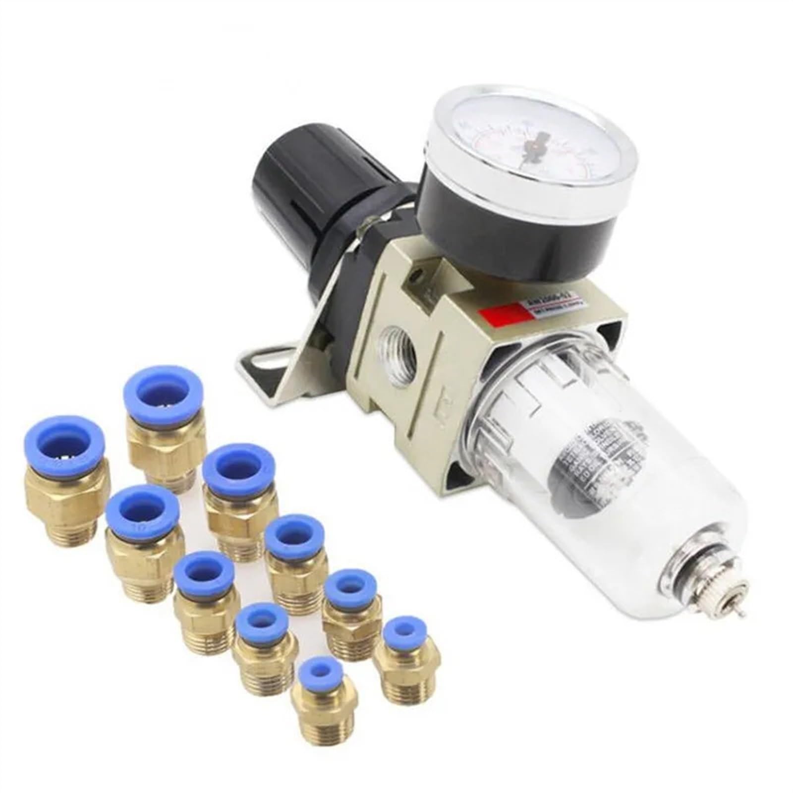 AW2000-02 Pneumatico 1/4 BSPT Regolatore di pressione del filtro 'aria Combo Piggyback Filtro del compressore for utensili pneumatici con manometro(8mm Fittings)
