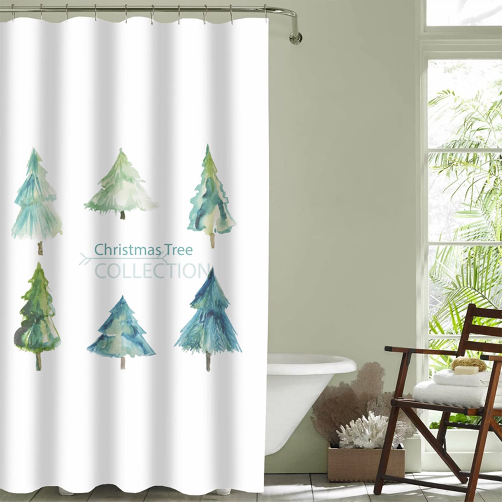Rideau de douche sapins de Noël pour une décoration de salle de bain hivernale
