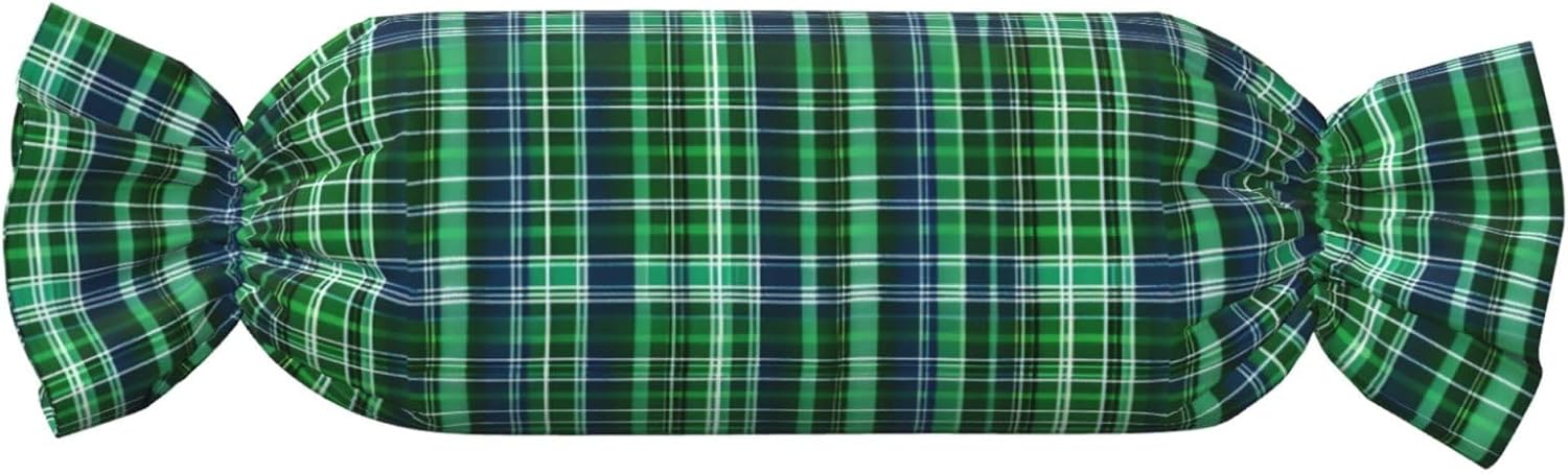 Blue and Green Scottish Tartan Print Candy Cylindrical Eco-Friendly Pillow Soft Velvet Living Room Bedroom Travel Decor