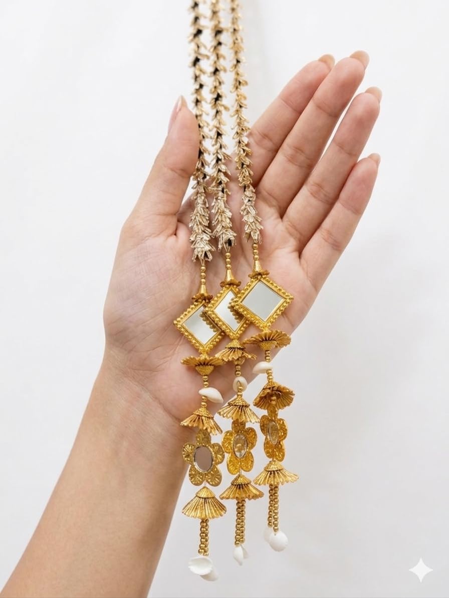 30 Inch Punjabi Parandi Hair Accessory with Mirror Braid Tassels | Hair Extensions for Girls and Women | Traditional Ethnic Paranda Long Hair Plait for Weddings, Festivals & Party uses (Golden)-image-36