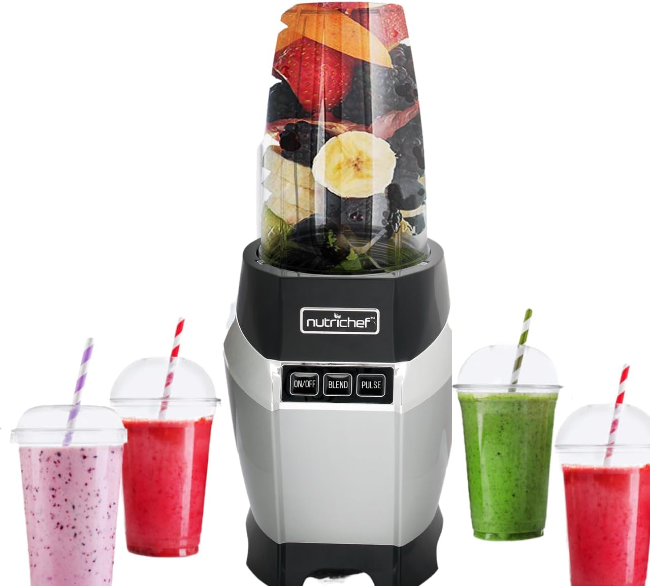 NutriChef Personal Electric Single Serve Blender-Small Professional Kitchen Countertop Mini Blender for Shakes and Smoothies w/Pulse Blend, Convenient Lid Cover, Portable 20 & 24 Oz Cups NCBL1000.5