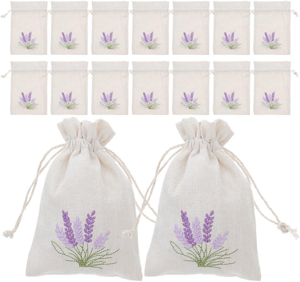 PRETYZOOM 20pcs Lavender Sachet Bags: Cotton Drawstring Pouch Empty Refillable Small Bags for Lavender Spice Jewelry Wedding Home Car Decorations
