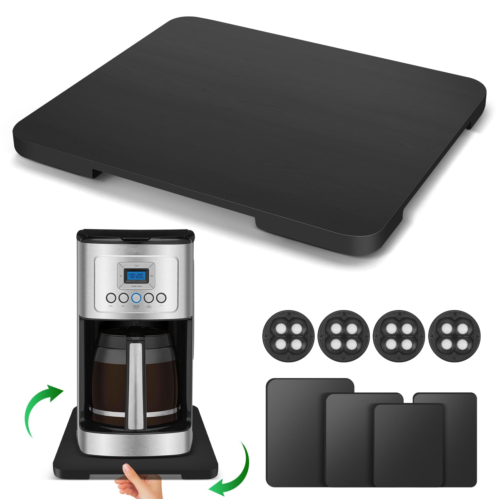 Photo 1 of Appliance Slider 360° Rolling Tray for Coffee Maker Bamboo Coffee Pot Slider Tray Countertop Rotation Sliding Tray with Wheels, Small Appliances Mat Black (Small 11.8" × 9.8" × 0.6")