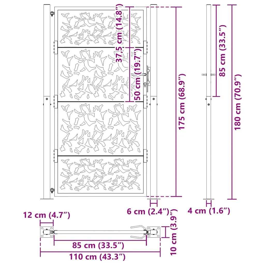vidaXL Brama ogrodowa czarna 100x175 cm stalowy wzór liścia